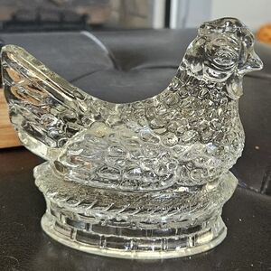 Depression Clear Pressed Glass HON Candy Dish